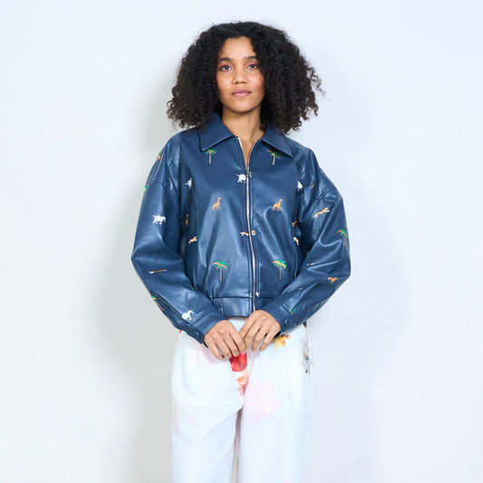 Animalia embroidered safari graphic zip front jacket wholesale