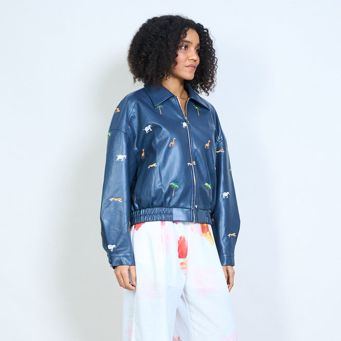 Animalia embroidered safari graphic zip front jacket wholesale