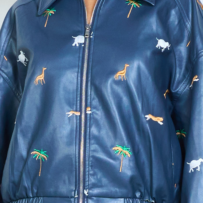Animalia embroidered safari graphic zip front jacket wholesale
