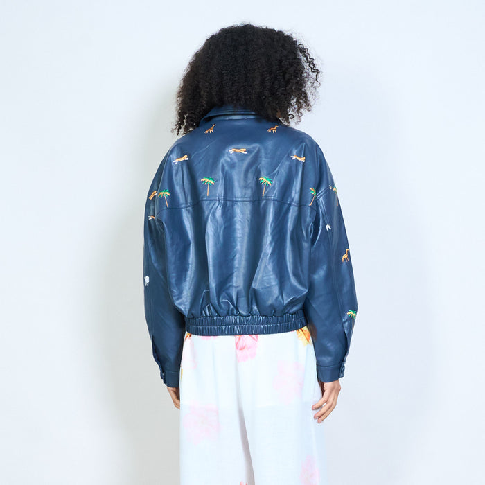 Animalia embroidered safari graphic zip front jacket wholesale