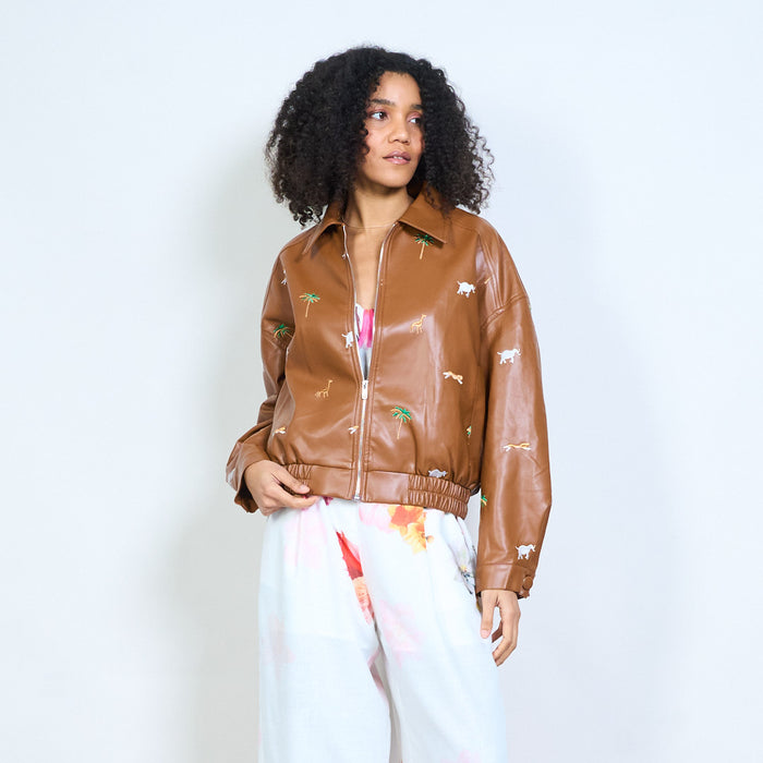 Animalia embroidered safari graphic zip front jacket wholesale