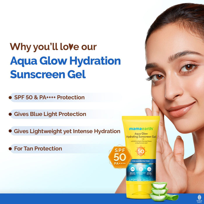 Aqua Glow Hydrating Sunscreen Gel with Himalayan Thermal Water and Hyaluronic Acid - 50 g (Pack of 3)