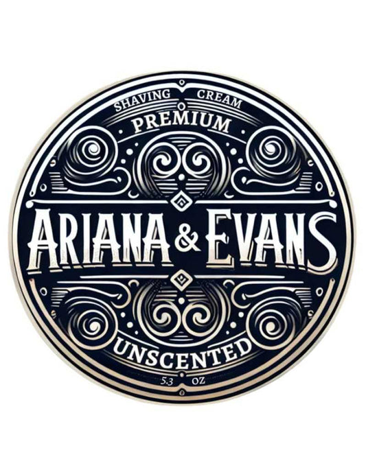 Ariana & Evans Unscented Shaving Cream label with ornate design