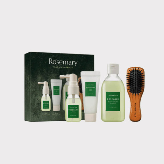 AROMATICA Rosemary Scalp Scaling Trial Kit  travel-friendly set designed to deeply cleanse the scalp, remove dandruff dead skin cells, promote hair growth