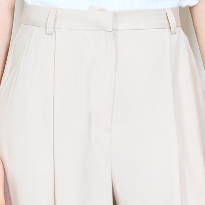 Asymmetric button waistband pleated straight leg trouser wholesale