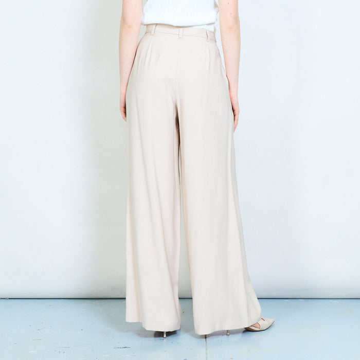 Asymmetric button waistband pleated straight leg trouser wholesale
