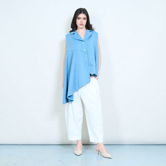 Asymmetrical button down sleeveless collared loose fit vest wholesale