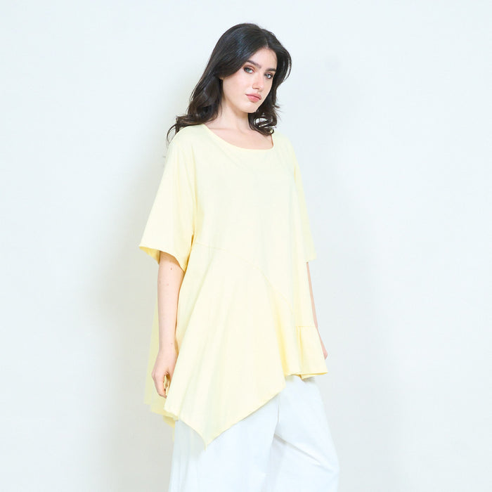 Asymmetrical ruffle hem round neck loose fit oversized tunic blouse wholesale