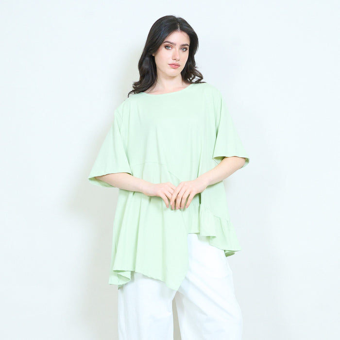 Asymmetrical ruffle hem round neck loose fit oversized tunic blouse wholesale
