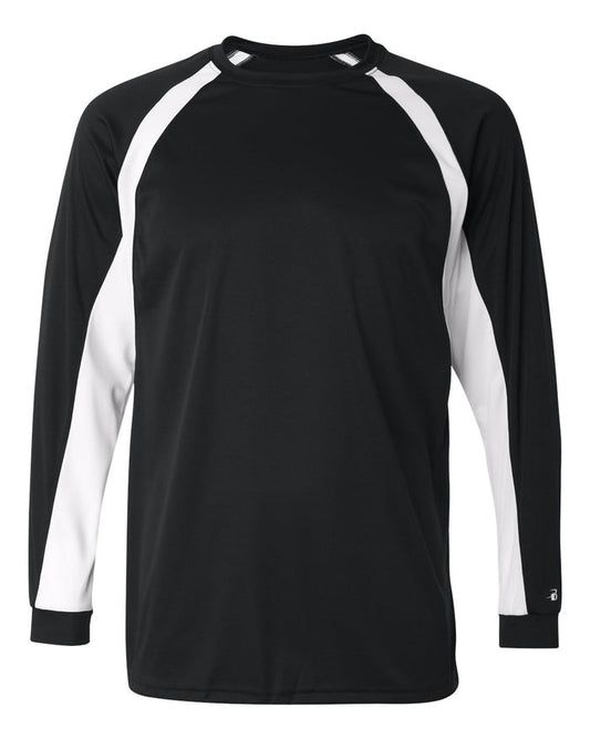 BADGER - BLACK/WHITE B-CORE LONG SLEEVE T-SHIRT 100% POLYESTER