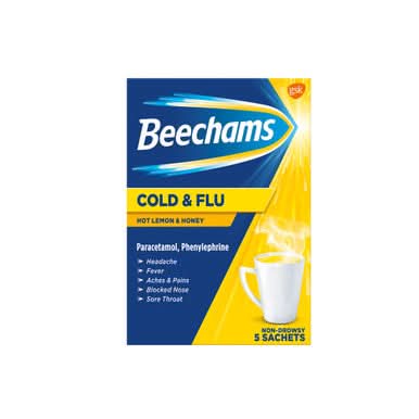 Beechams Cold & Flu Hot Lemon & Honey 5 Sachets