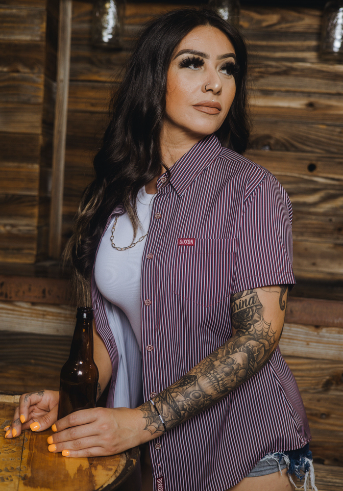 Benny Triple Stripe Women's Short Sleeve - Maroon