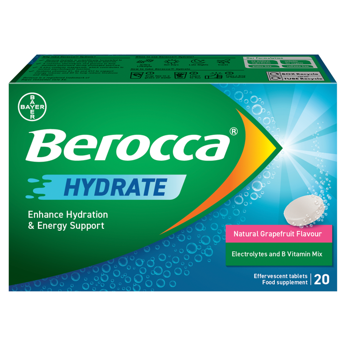 Berocca Hydrate Grapefruit Flavour 20 Effervescent Tablets