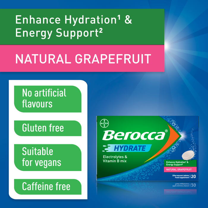 Berocca Hydrate Grapefruit Flavour 20 Effervescent Tablets