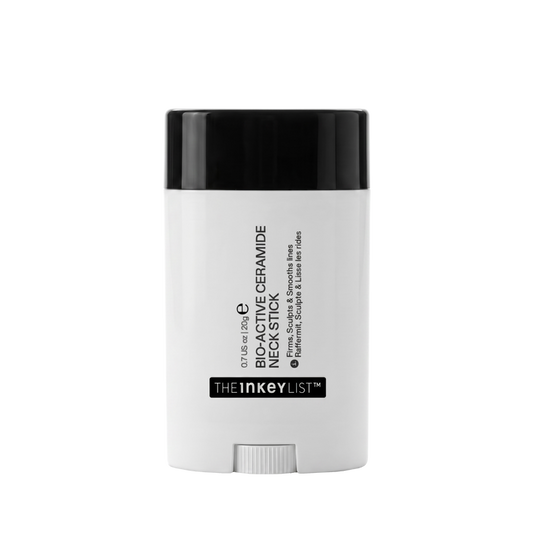 White stick with black cap on a white background, featuring 'The Inkey List' branding.