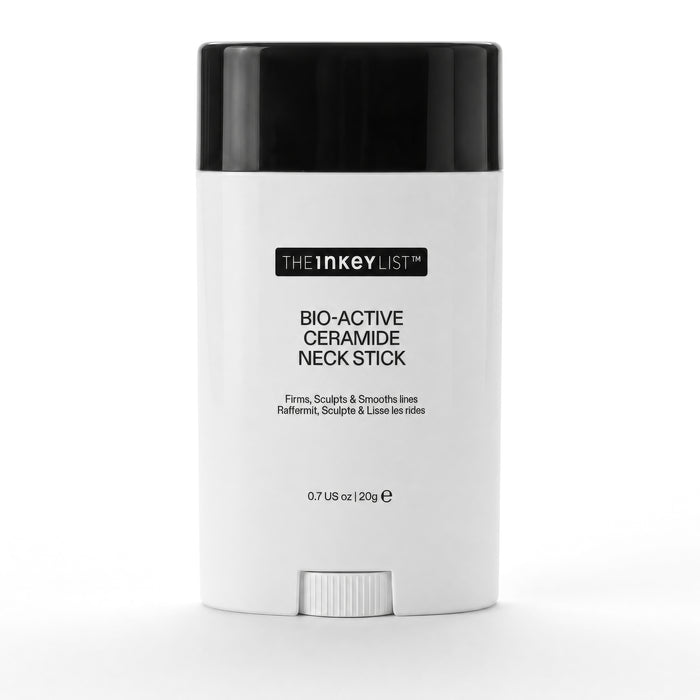 A white and black cosmetic stick container labeled 'THEINKEYLIST Bio-Active Ceramide Neck Stick' on a clean white background.