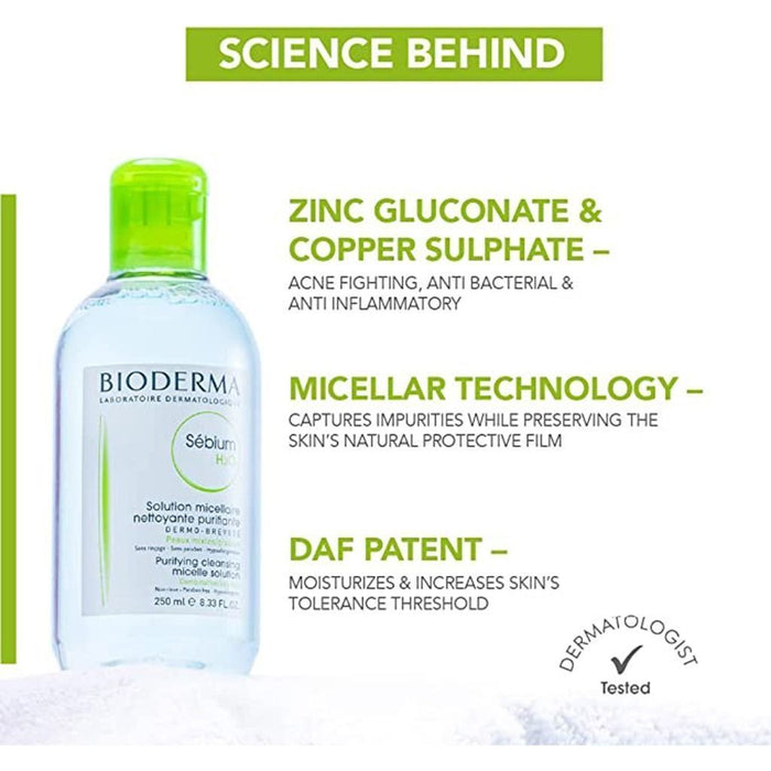 Bioderma Sebium H2O Hypoallergenic Purifying Cleansing Micellar Water, 250ml - Makkah Pharmacy