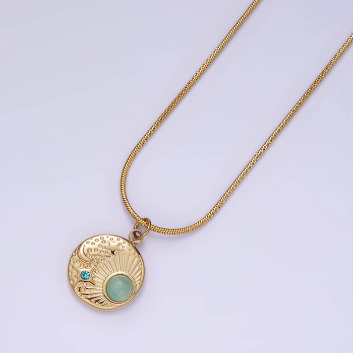 Blue Amazonite 16" Cocoon Necklace | Cubic Zirconia Gemstone Round Pendant