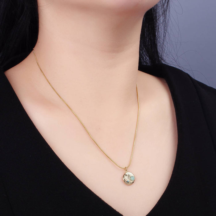 Blue Amazonite 16" Cocoon Necklace | Cubic Zirconia Gemstone Round Pendant