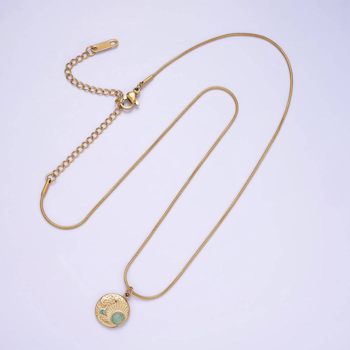 Blue Amazonite 16" Cocoon Necklace | Cubic Zirconia Gemstone Round Pendant