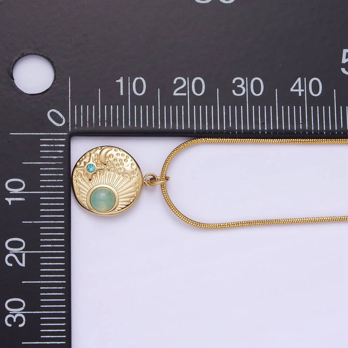 Blue Amazonite 16" Cocoon Necklace | Cubic Zirconia Gemstone Round Pendant