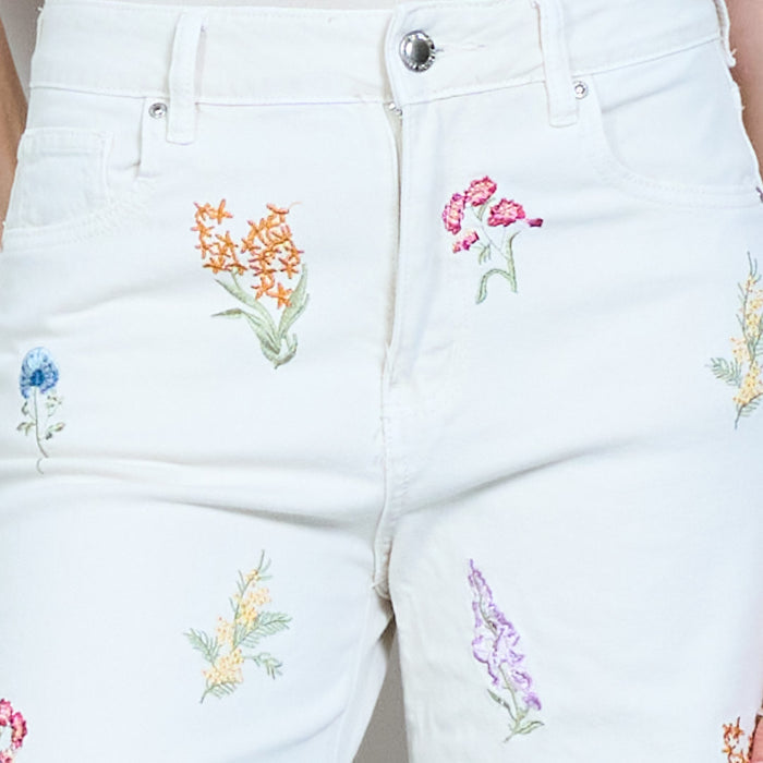 Botanical embroidery straight leg denim trousers wholesale