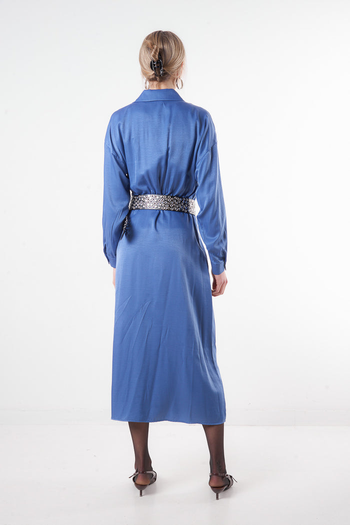 Button-up waist gathered midi shirt dress wholesale