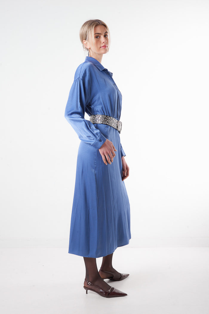 Button-up waist gathered midi shirt dress wholesale