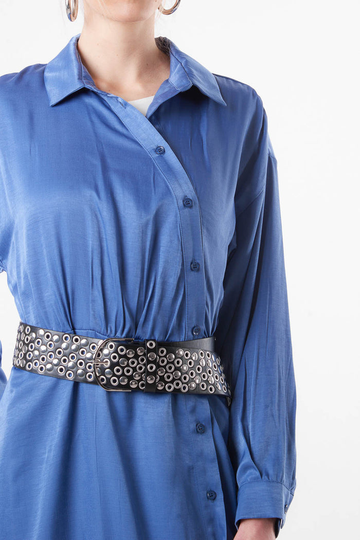 Button-up waist gathered midi shirt dress wholesale