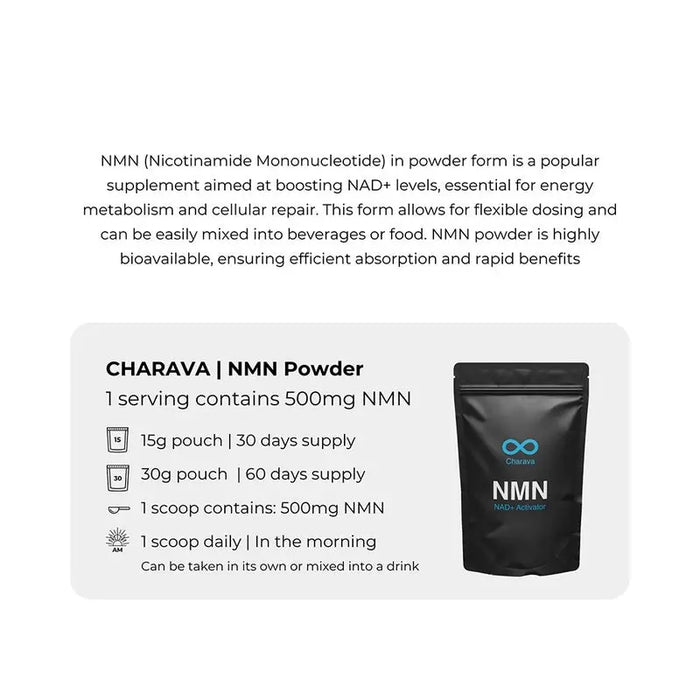 Charava NMN Antiaging Supplement NAD+ Activator Powder 30g - 60 Servings Charava