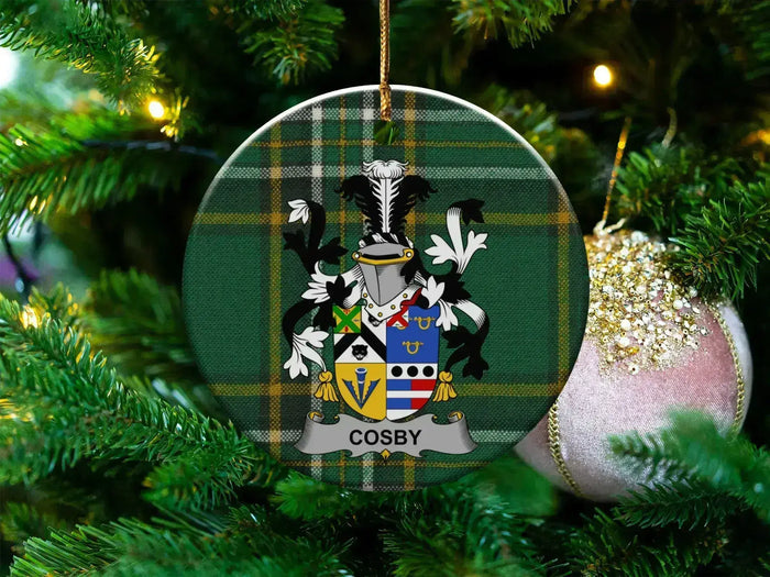 Cosby Family Crest Green Plaid Christmas Ornament