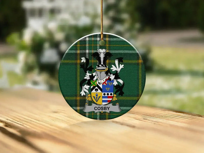 Personalized Family Crest Green Plaid Circular Ornament