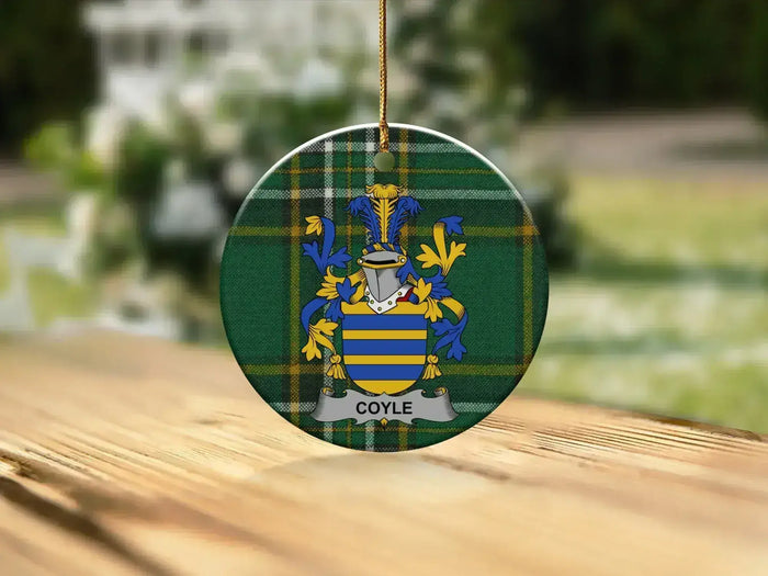 Coyle Family Crest Plaid Round Ornament