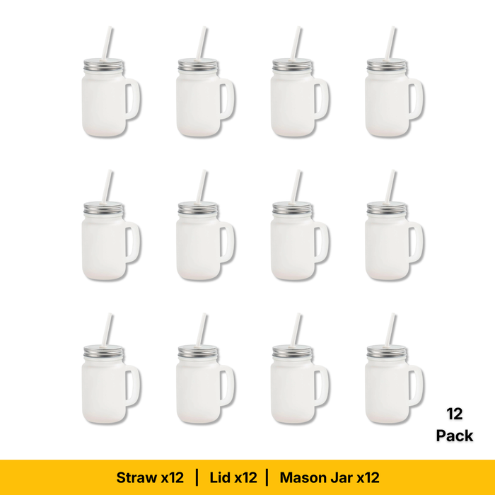 Craft Express 12oz Frosted Mason Jars with Straws