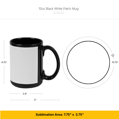 Craft Express 15oz Black Sublimation Mug with White Patch