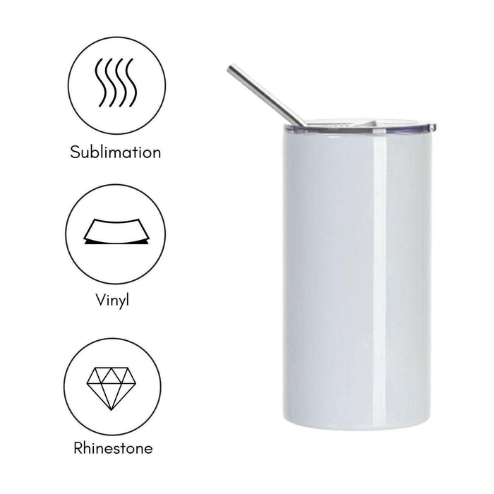Craft Express 4 Pack 16oz Stainless Steel Skinny Sublimation Tumblers with Lids and Straws.