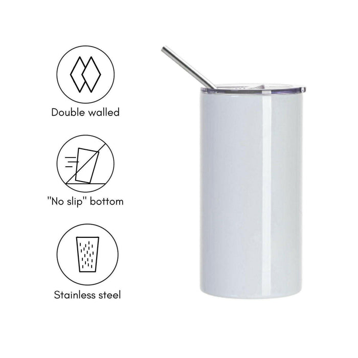Craft Express 4 Pack 16oz Stainless Steel Skinny Sublimation Tumblers with Lids and Straws.