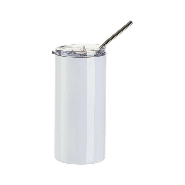 Craft Express 4 Pack 16oz Stainless Steel Skinny Sublimation Tumblers with Lids and Straws.
