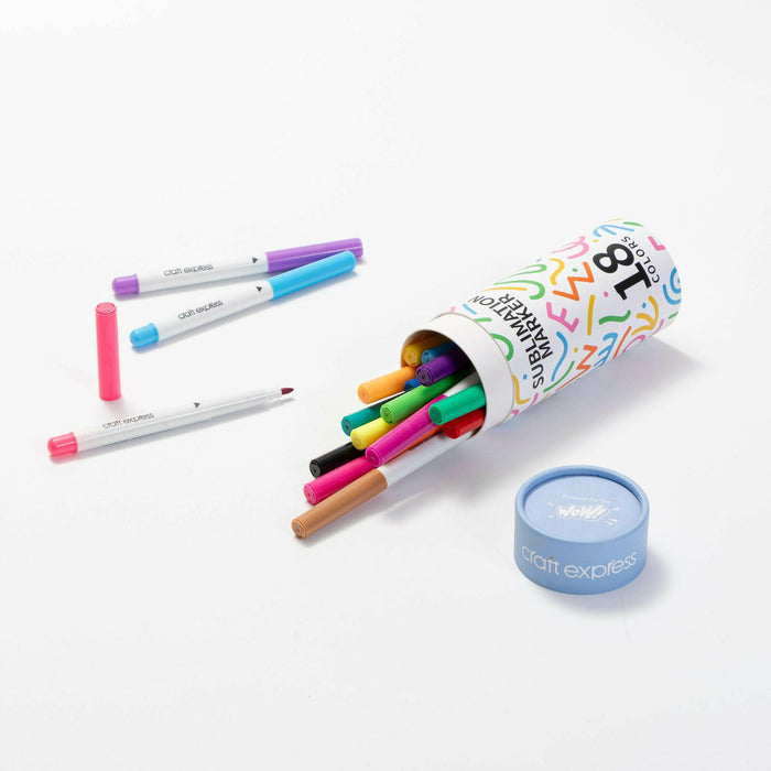 Craft Express 18-Pack Joy Sublimation Markers – Assorted Dual-Tip Colors.