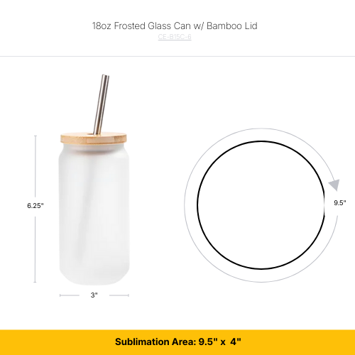 Craft Express 18oz Frosted Glass Sublimation Cans with Bamboo Lids and Glass Straws