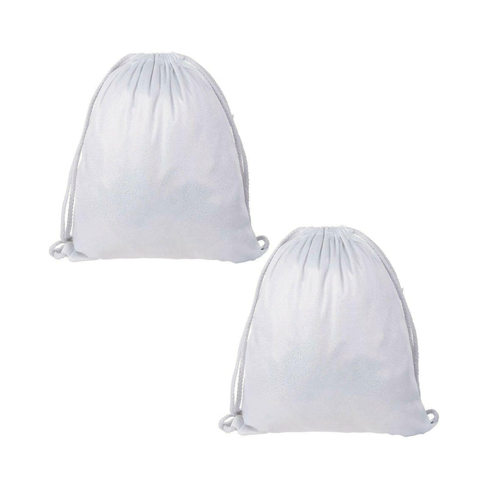 Craft Express 2 Pack Glitter Sublimation Drawstring Backpacks – 13"x16" White with Sparkle Finish.