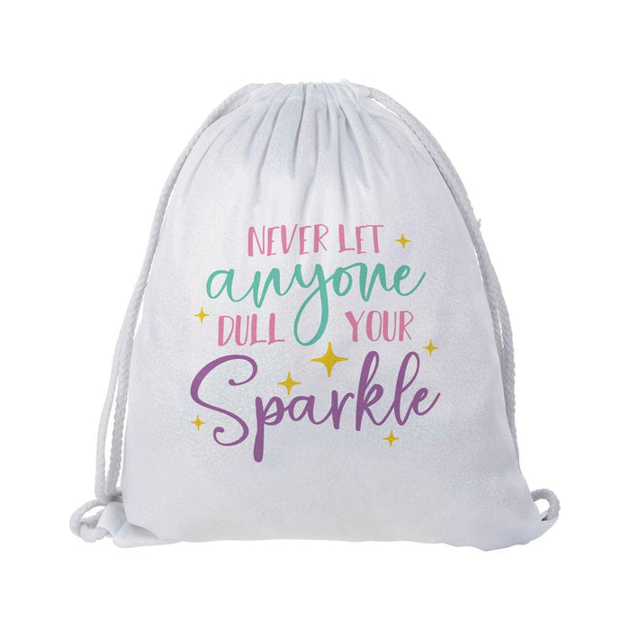Craft Express 2 Pack Glitter Sublimation Drawstring Backpacks – 13"x16" White with Sparkle Finish.