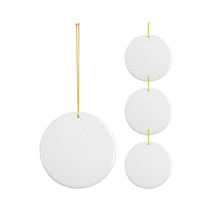 Craft Express 3" Round Double-Sided Sublimation Ceramic Ornaments – Glossy White with Strings.