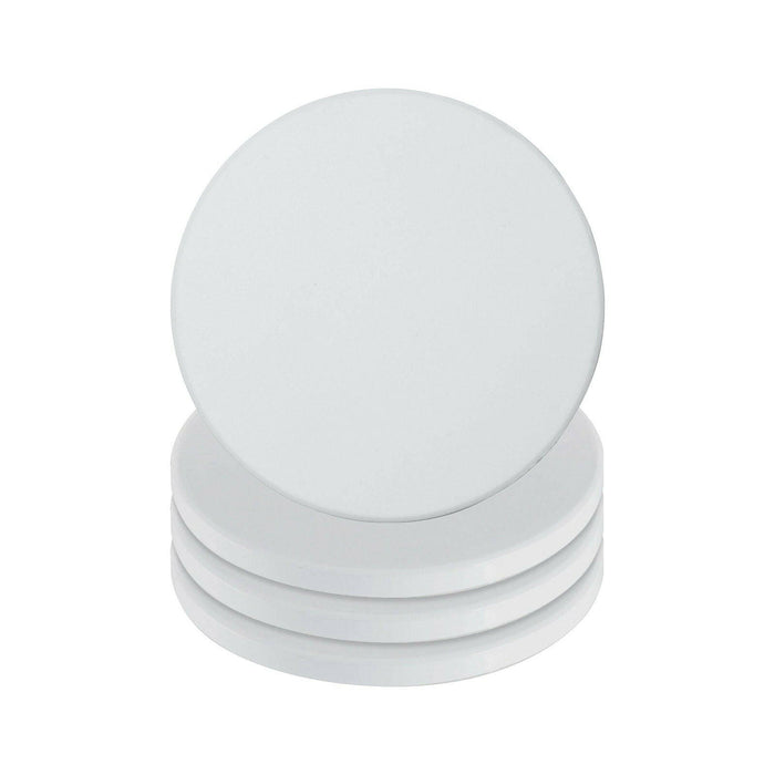 Craft Express 4 Pack 3.5" Round Ceramic Sublimation Coasters – Glossy White with Cork Back.
