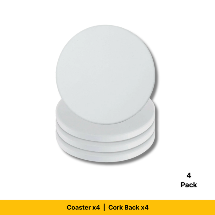 Craft Express 3.5" Round Ceramic Sublimation Coasters – Glossy White with Cork Back