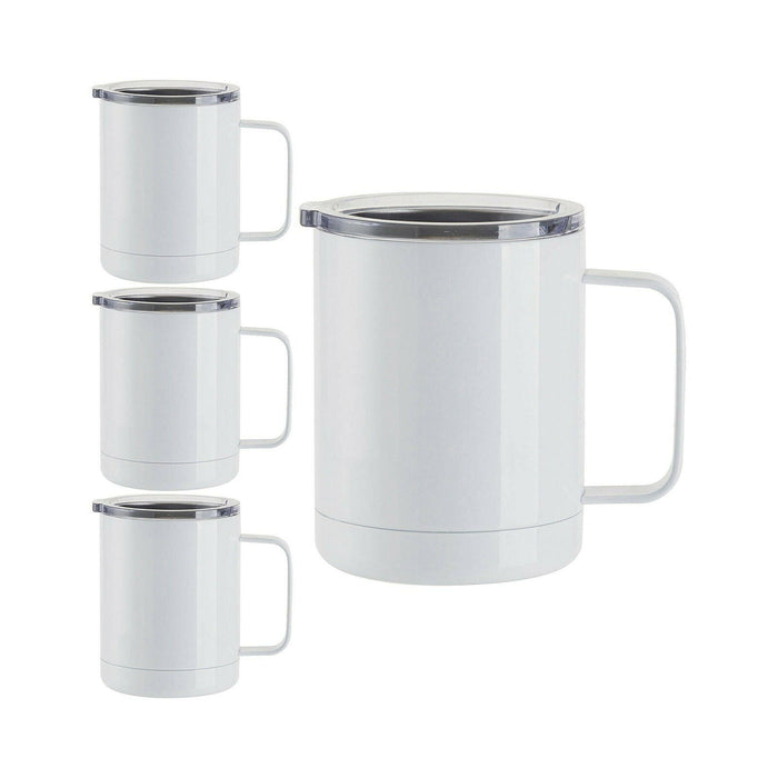 Craft Express 4 Pack 10oz Stainless Steel Coffee Cups – White Sublimation-Ready Insulated Mugs.