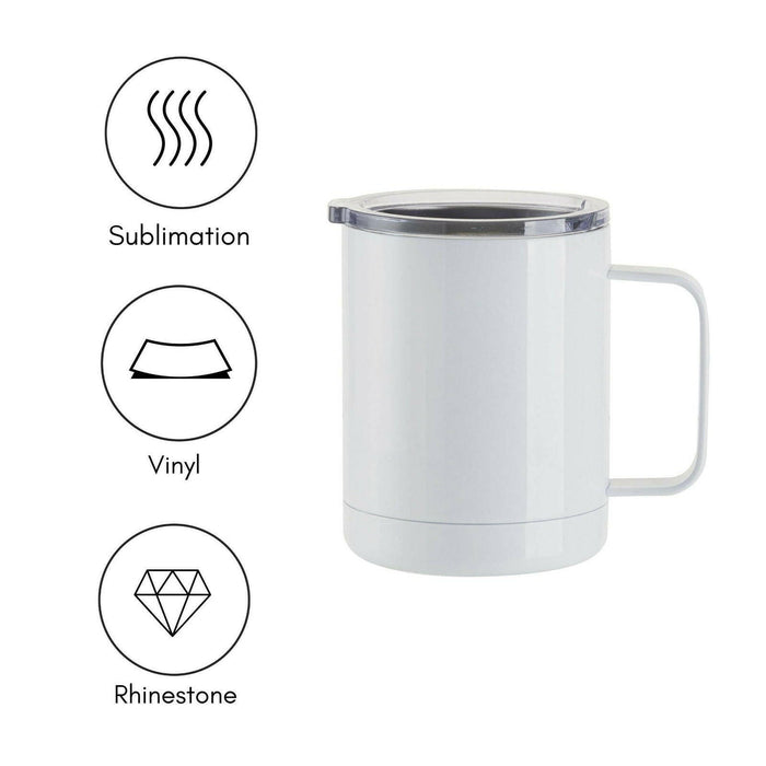 Craft Express 4 Pack 10oz Stainless Steel Coffee Cups – White Sublimation-Ready Insulated Mugs.