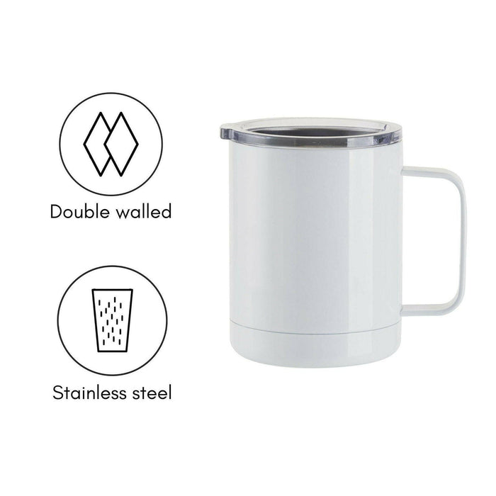 Craft Express 4 Pack 10oz Stainless Steel Coffee Cups – White Sublimation-Ready Insulated Mugs.