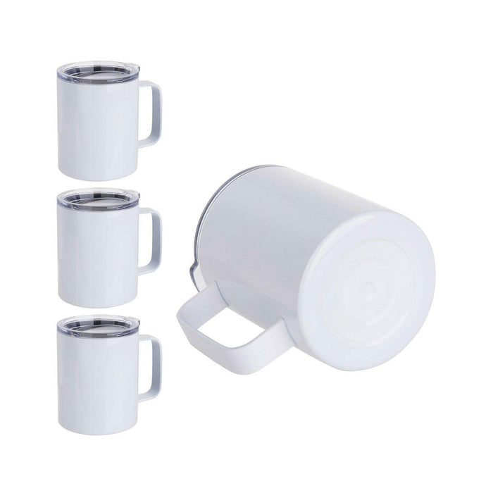 Craft Express 4 Pack 10oz Stainless Steel Coffee Cups – White Sublimation-Ready Mugs.