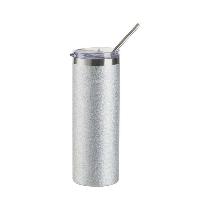 Craft Express 4 Pack 20oz Silver Glitter Stainless Steel Skinny Sublimation Tumblers.